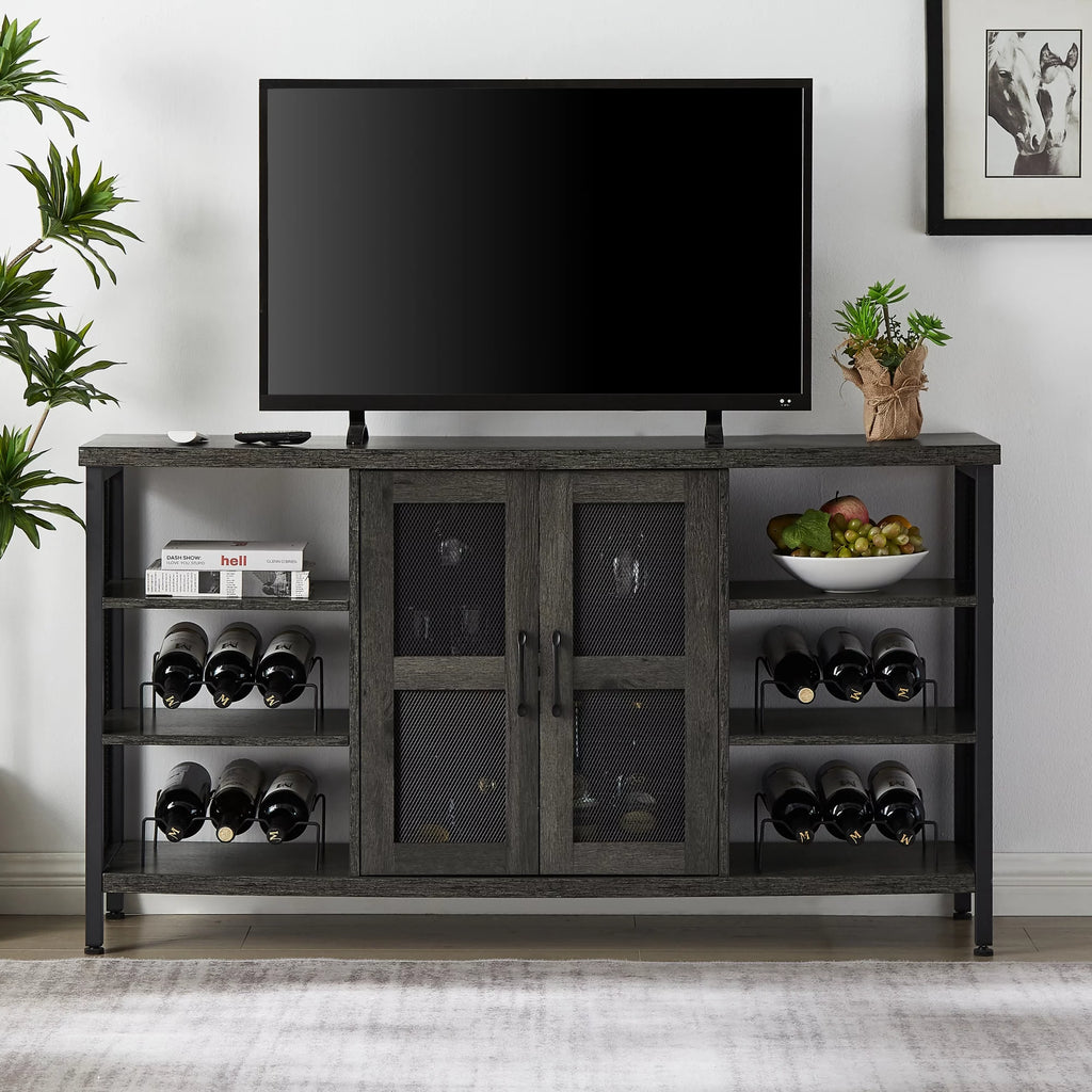 Dark Gray Wood Wine Cabinet with Storage X2561