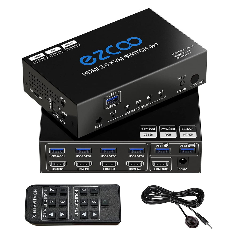 4-Port USB 3.0 KVM Switch HDMI 4K 60Hz with USB Peripheral Hub and IR Remote U41610