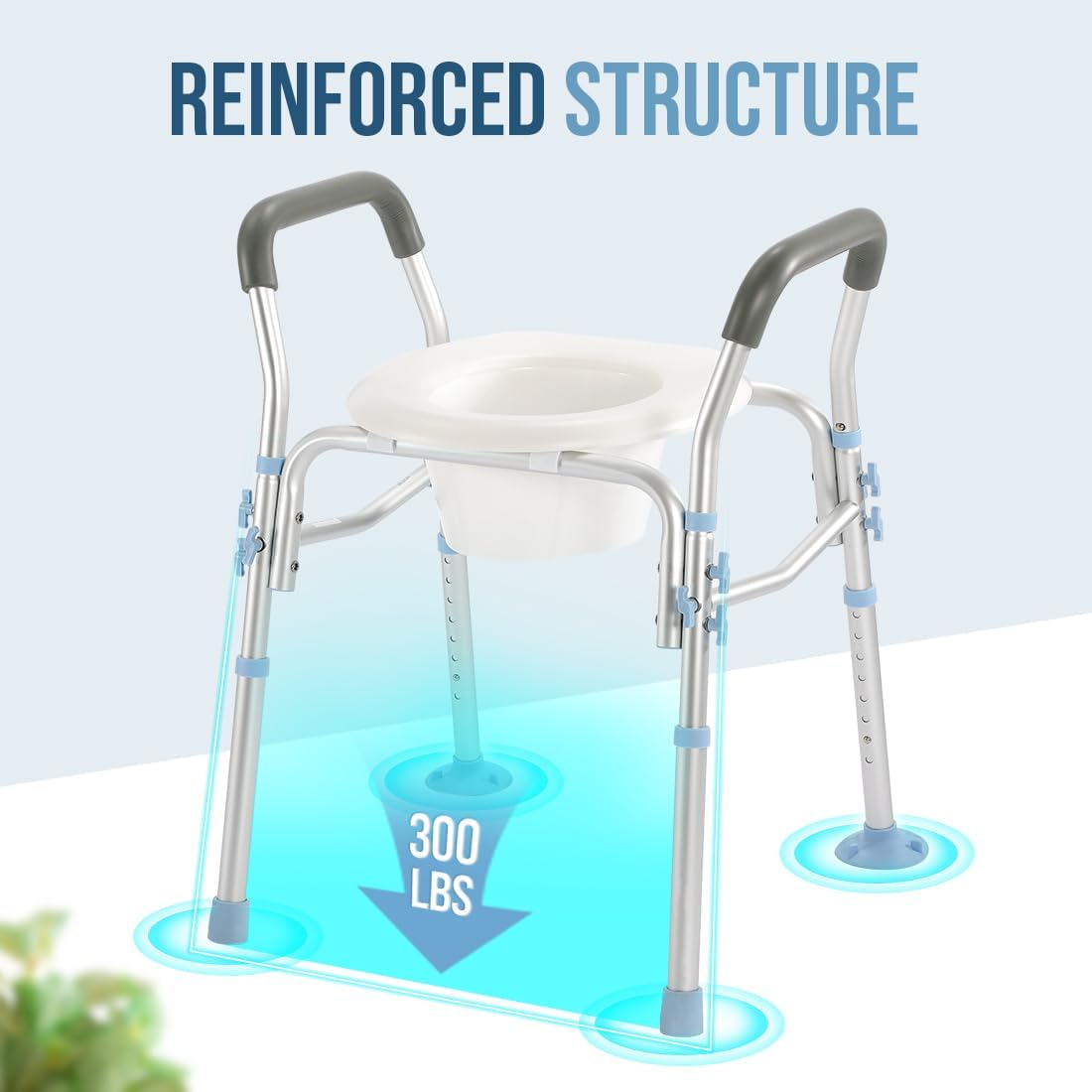 Stand Alone Raised Toilet Seat with Safety Frame, Height Adjustable Legs D331380