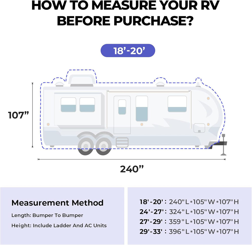 Gray Windproof Travel Trailer RV Snow Cover with Jack Cover & Patch Kit D3155