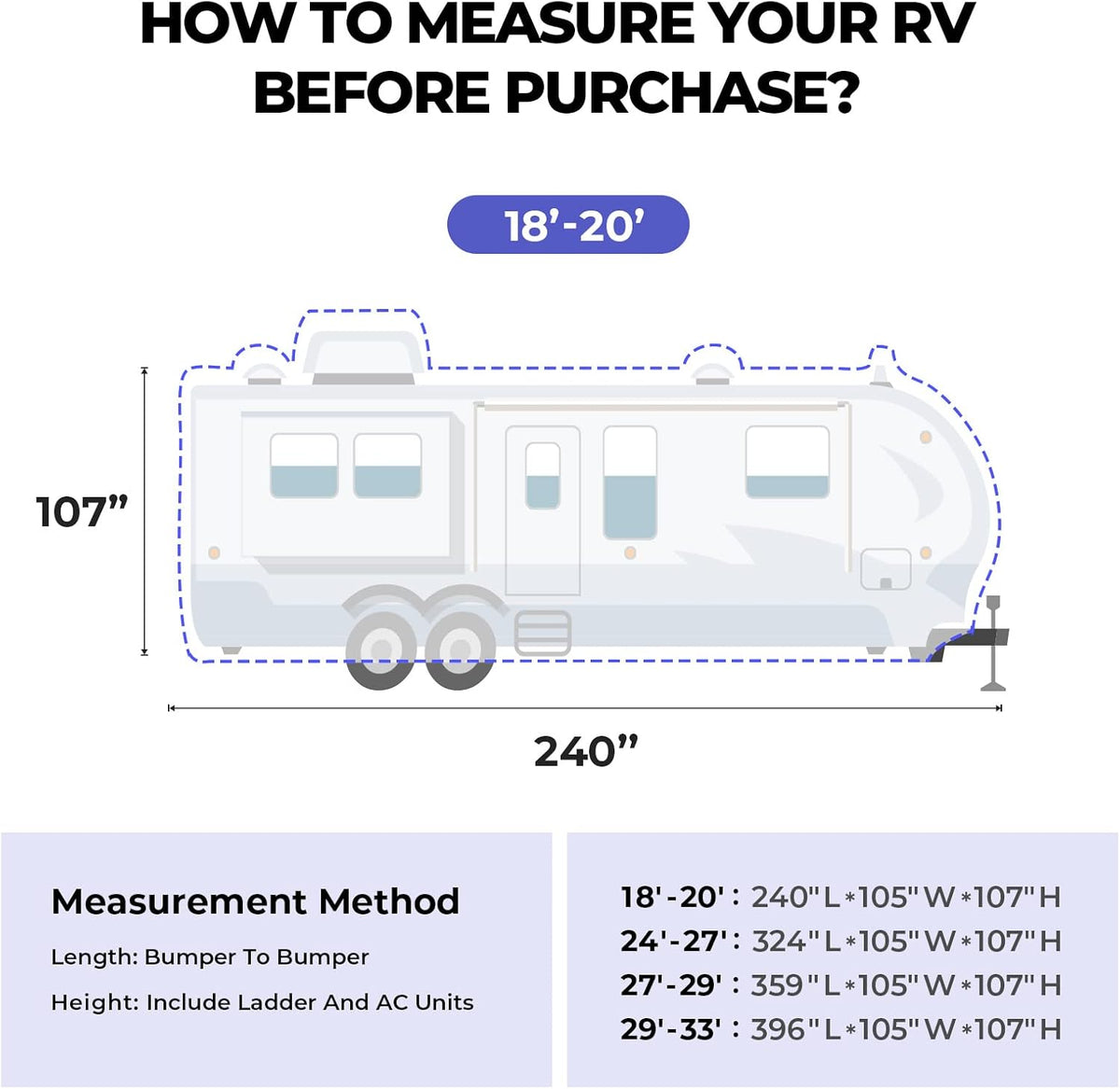 Gray Windproof Travel Trailer RV Snow Cover with Jack Cover & Patch Kit D3155