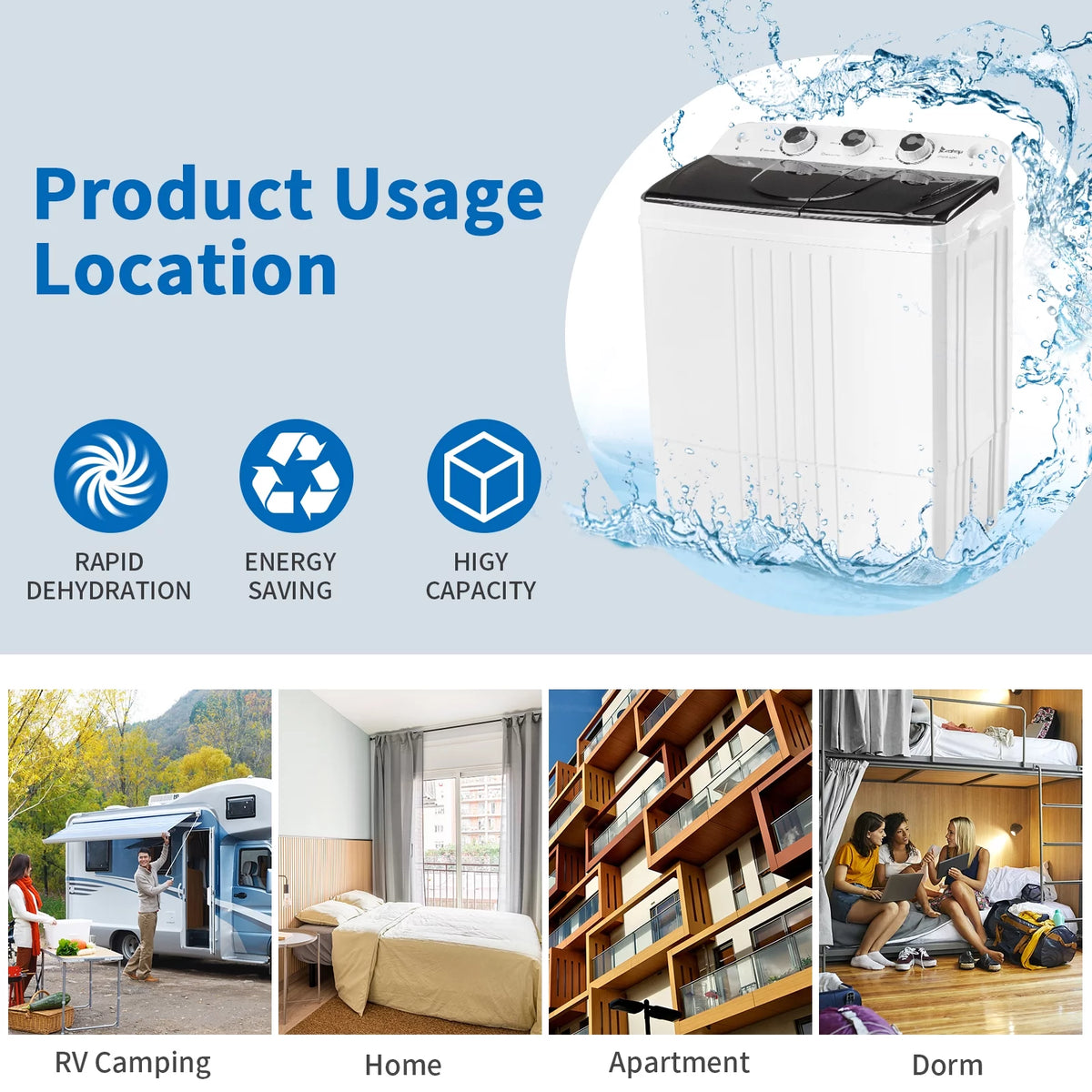Compact Twin Tub Portable Mini Washing Machine with Drain Pump D386412