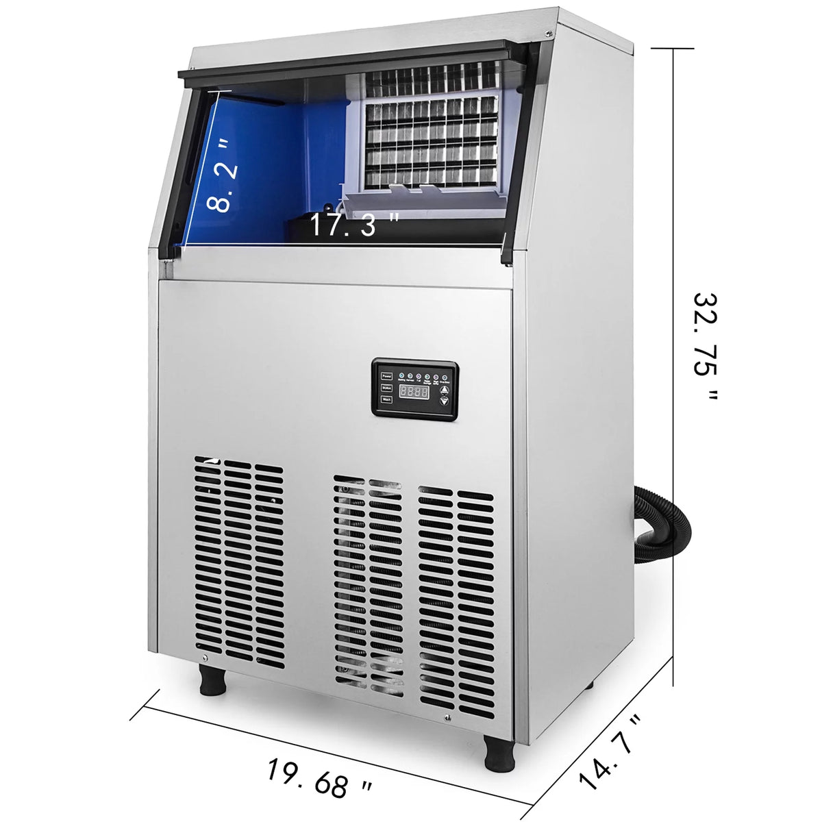 110V Commercial Ice Maker 120-130lbs/24H Stainless Steel U129048