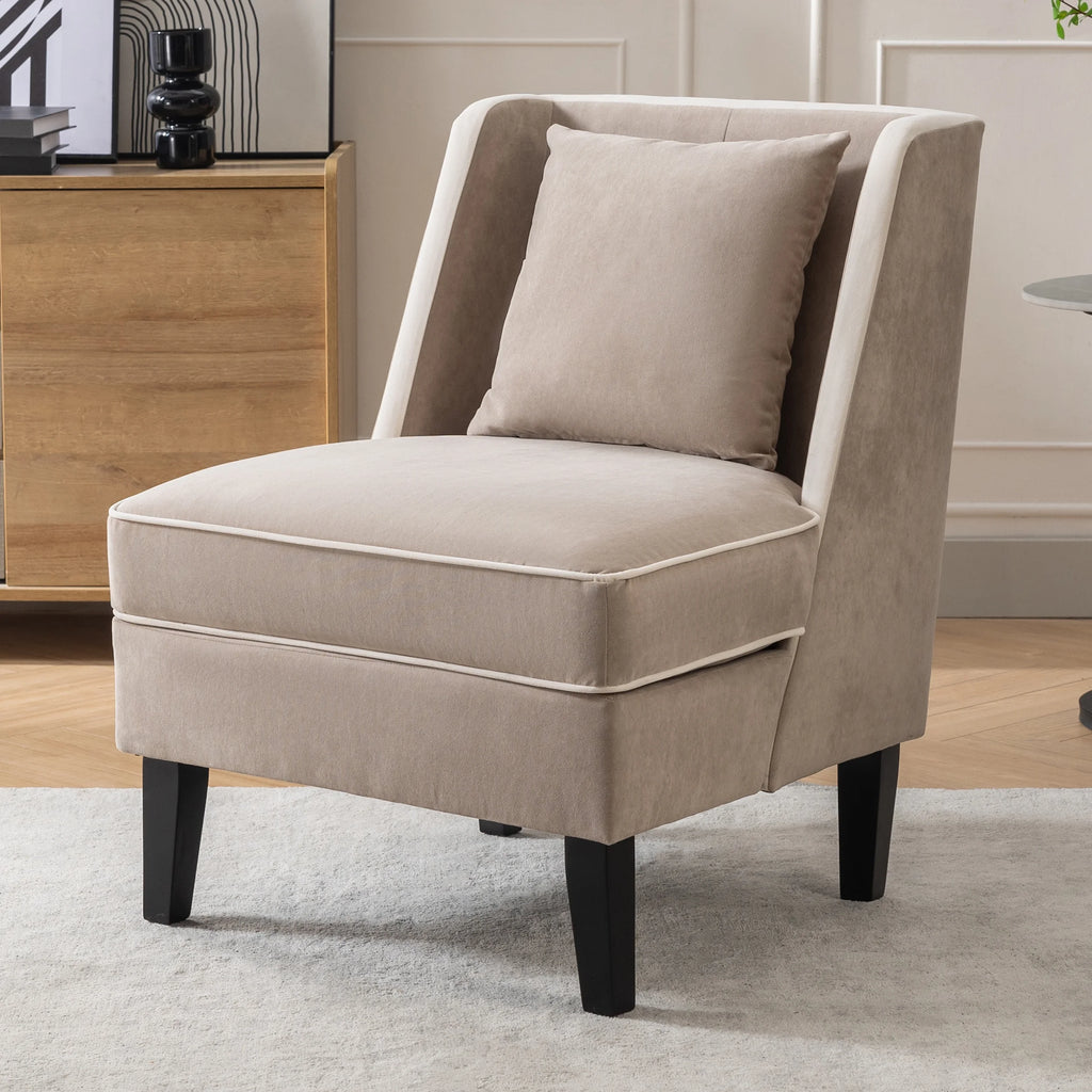 Velvet Upholstered Accent Chair with Cream Piping B9139