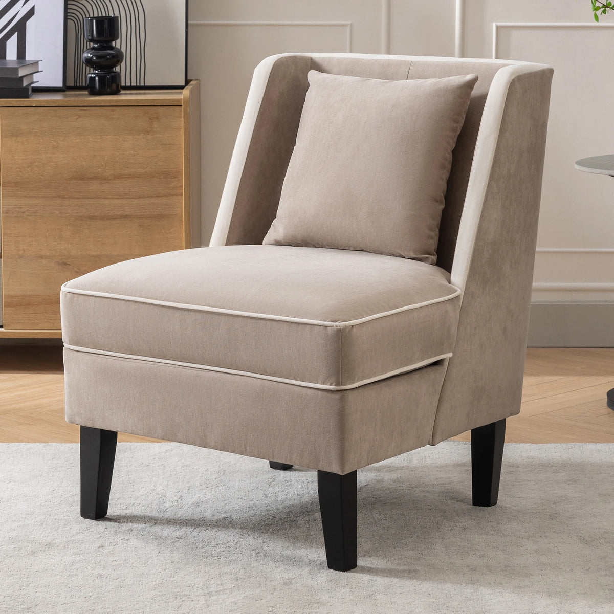 Velvet Upholstered Accent Chair with Cream Piping B9139