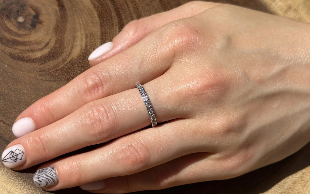 14K Rose Gold Half Eternity Band 0.12ct Natural Diamond Aquamarine O5044