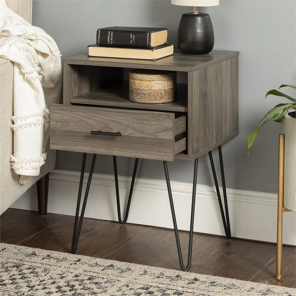 18" Single Drawer Hairpin Leg Nightstand D643