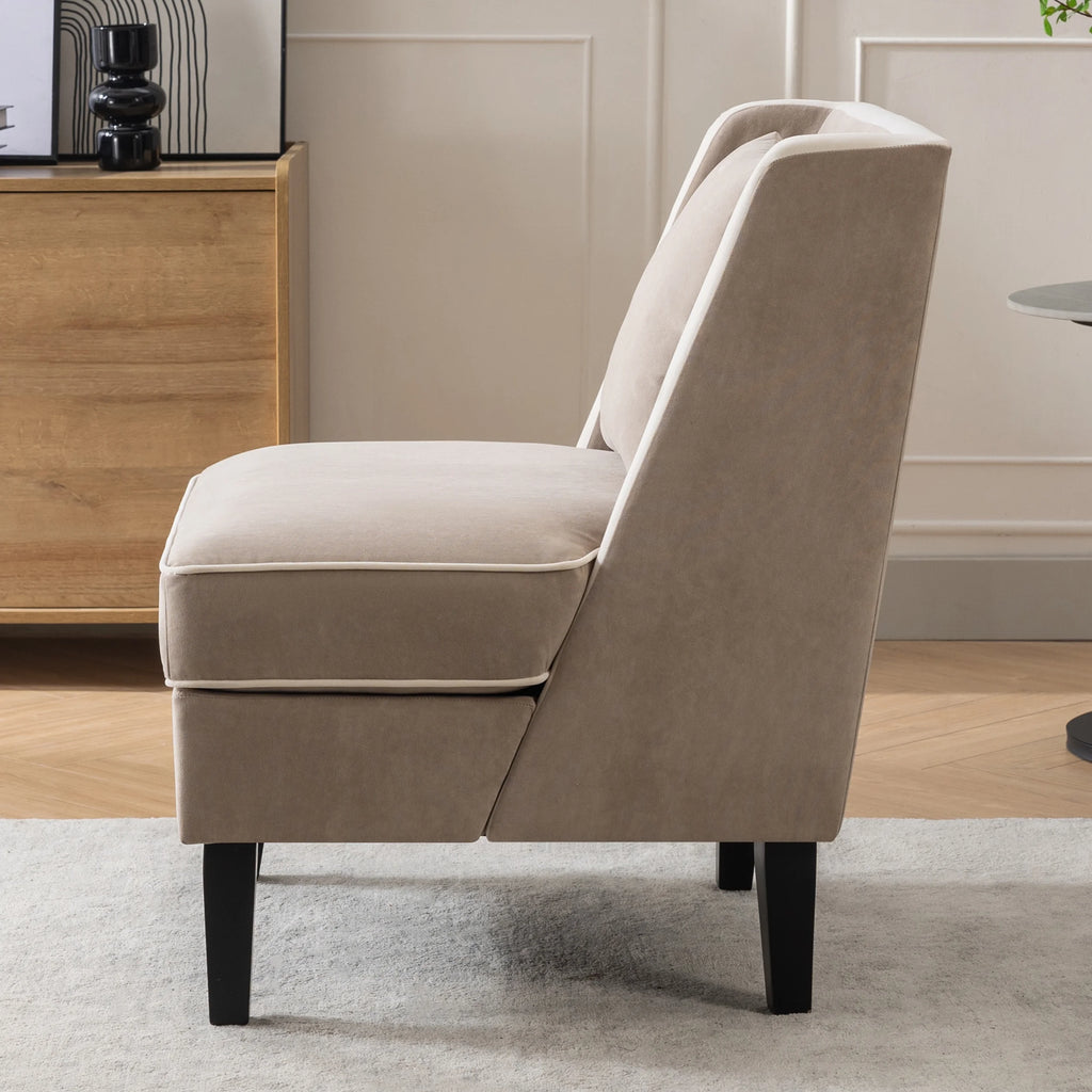 Velvet Upholstered Accent Chair with Cream Piping B9139
