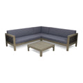 Gray 4 Piece Outdoor Wood and Wicker Sectional Sofa Set W693