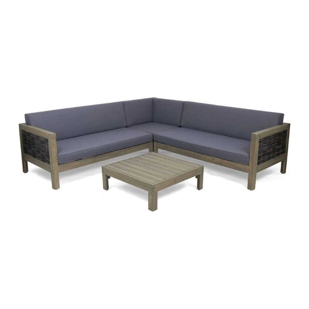 Gray 4 Piece Outdoor Wood and Wicker Sectional Sofa Set W693