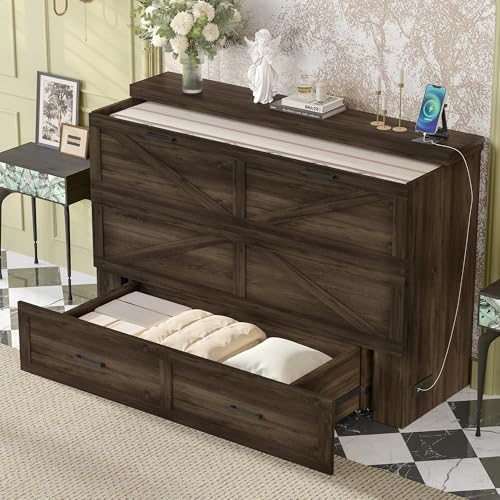 White Queen Murphy Cabinet Bed with Charging Station K25798