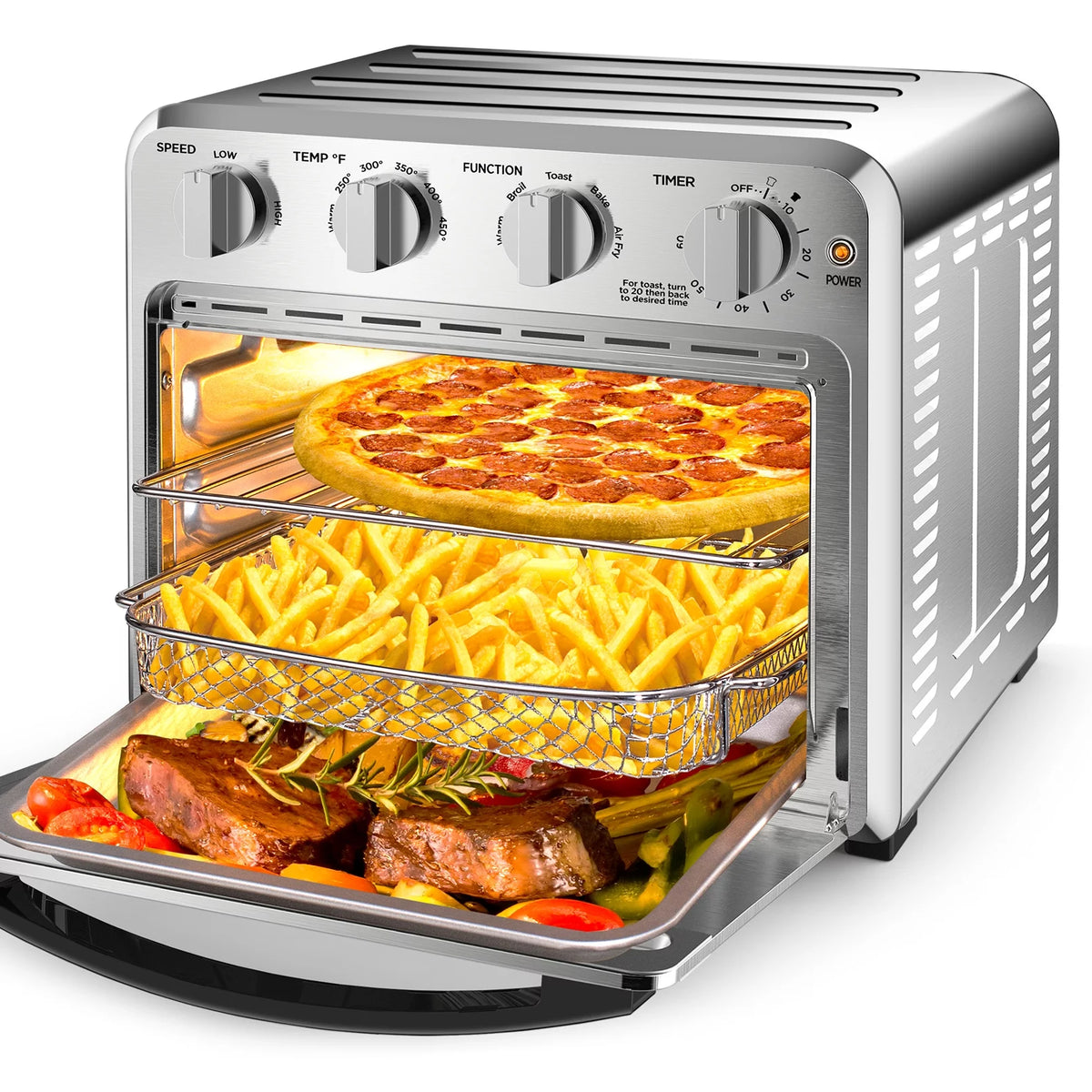 16QT Air Fryer Oven, 4 Slice Toaster Convection Air Fryer, Silver K353