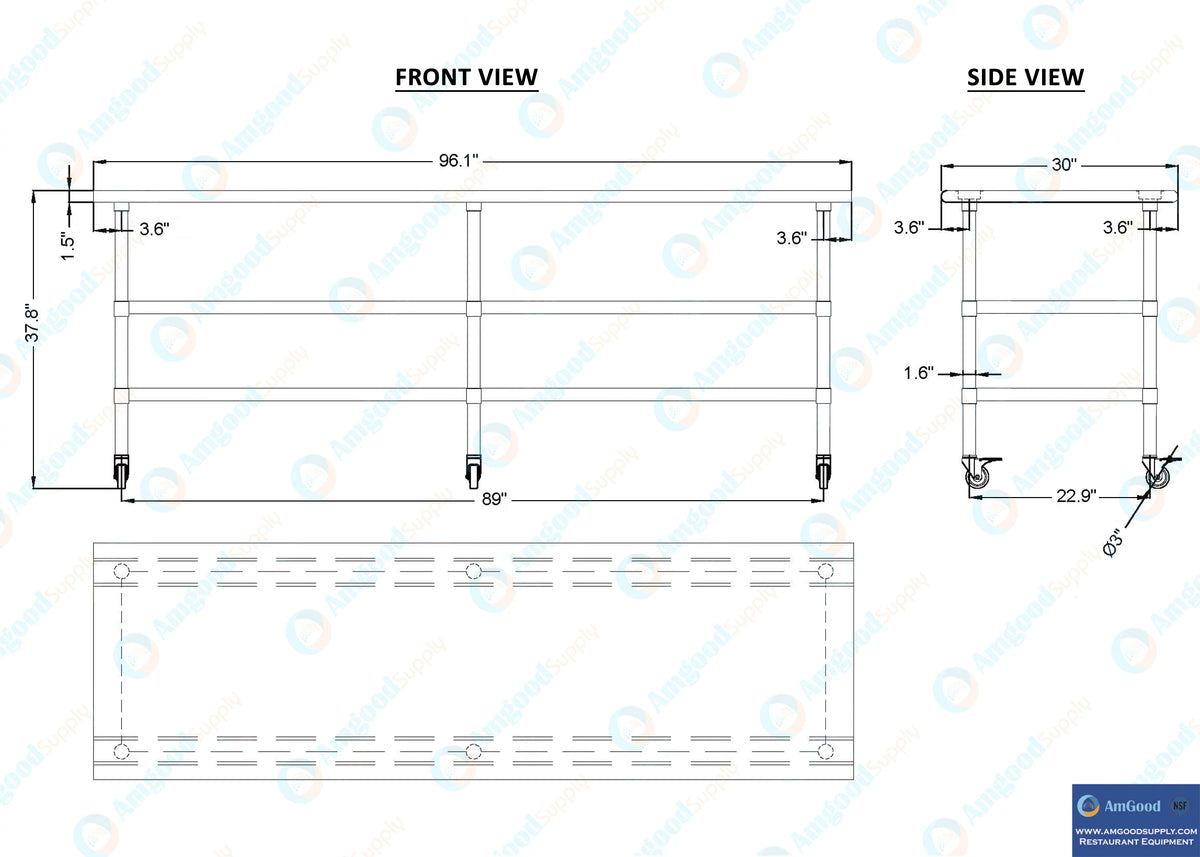 96" x 30" Stainless Steel Work Table with 2 Shelves I91087