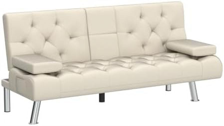 Dark Grey Upholstered Convertible Futon Sofa Bed with Metal Legs R187773