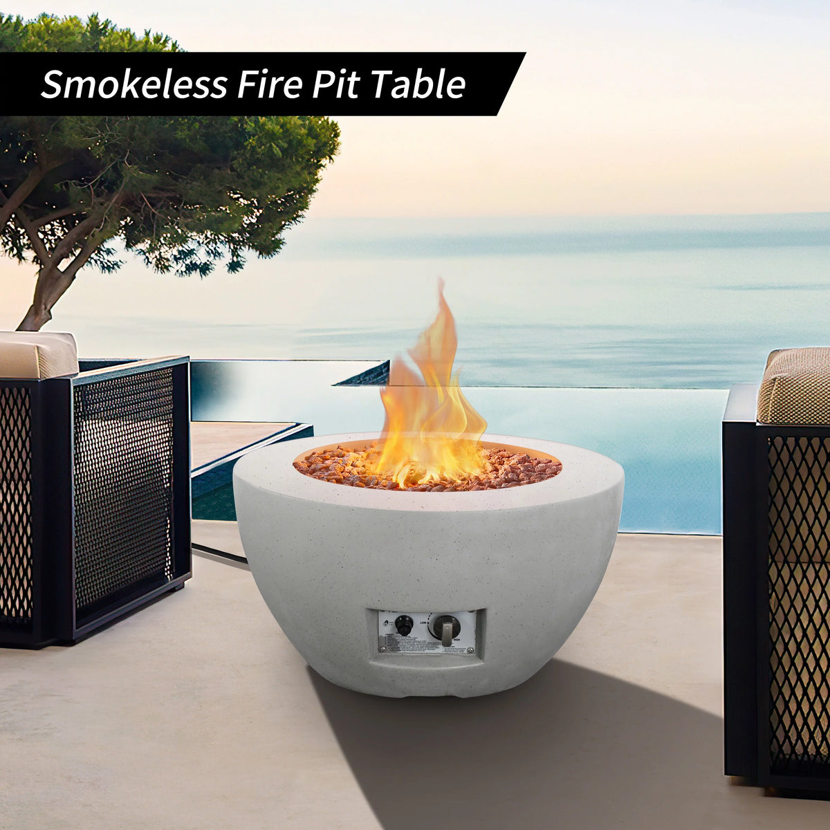 25 Inch Wide Round Concrete and Metal Propane Gas Fire Pit Table G560992