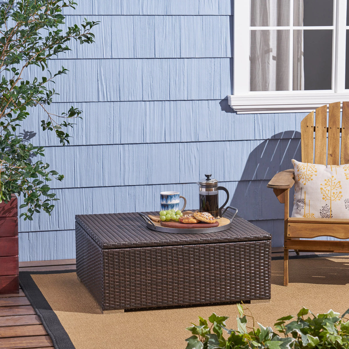 Multibrown Wicker Coffee Table with Storage D3104