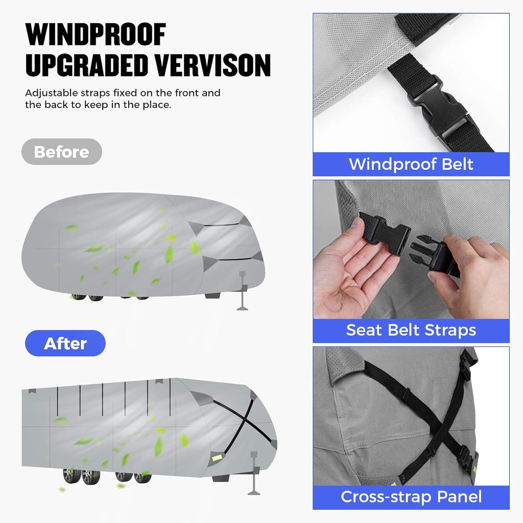 Gray Windproof Travel Trailer RV Snow Cover with Jack Cover & Patch Kit D3155