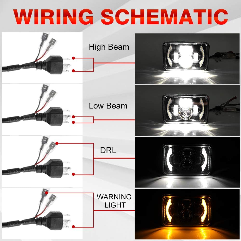 2pcs 4x6 Inch LED Headlights Sealed Beam 80W Amber Halo Rectangular Replacement Pack of 2 W7906