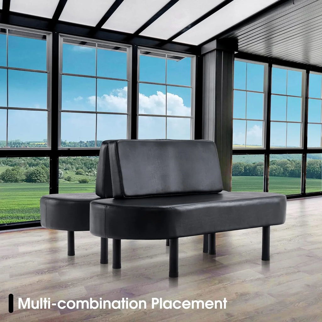 Black Leather Upholstered Bench with Backrest O157