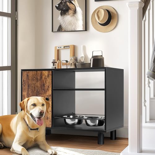 Large Pet Feeder Station with Stainless Steel Double Pull Out Raised Dog Bowls S762