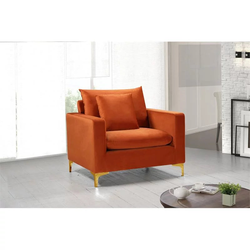 2 Piece Velvet Accent Chair Set in Cognac Orange A337