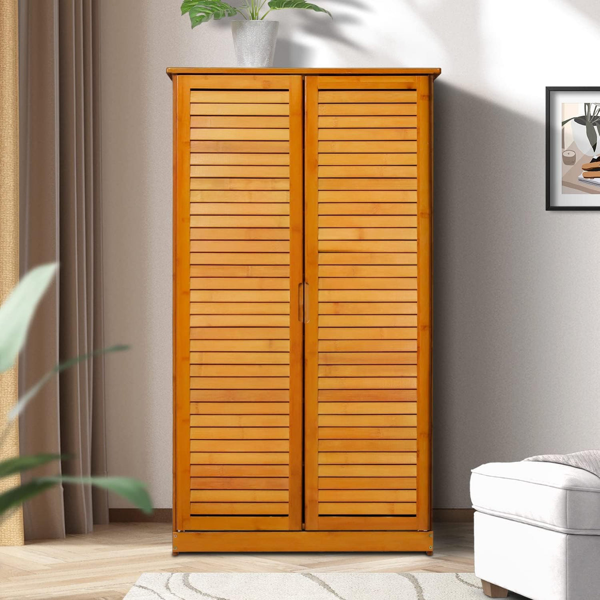 Brown Bamboo Shoe Storage Cabinet with Double Shutter Doors B251