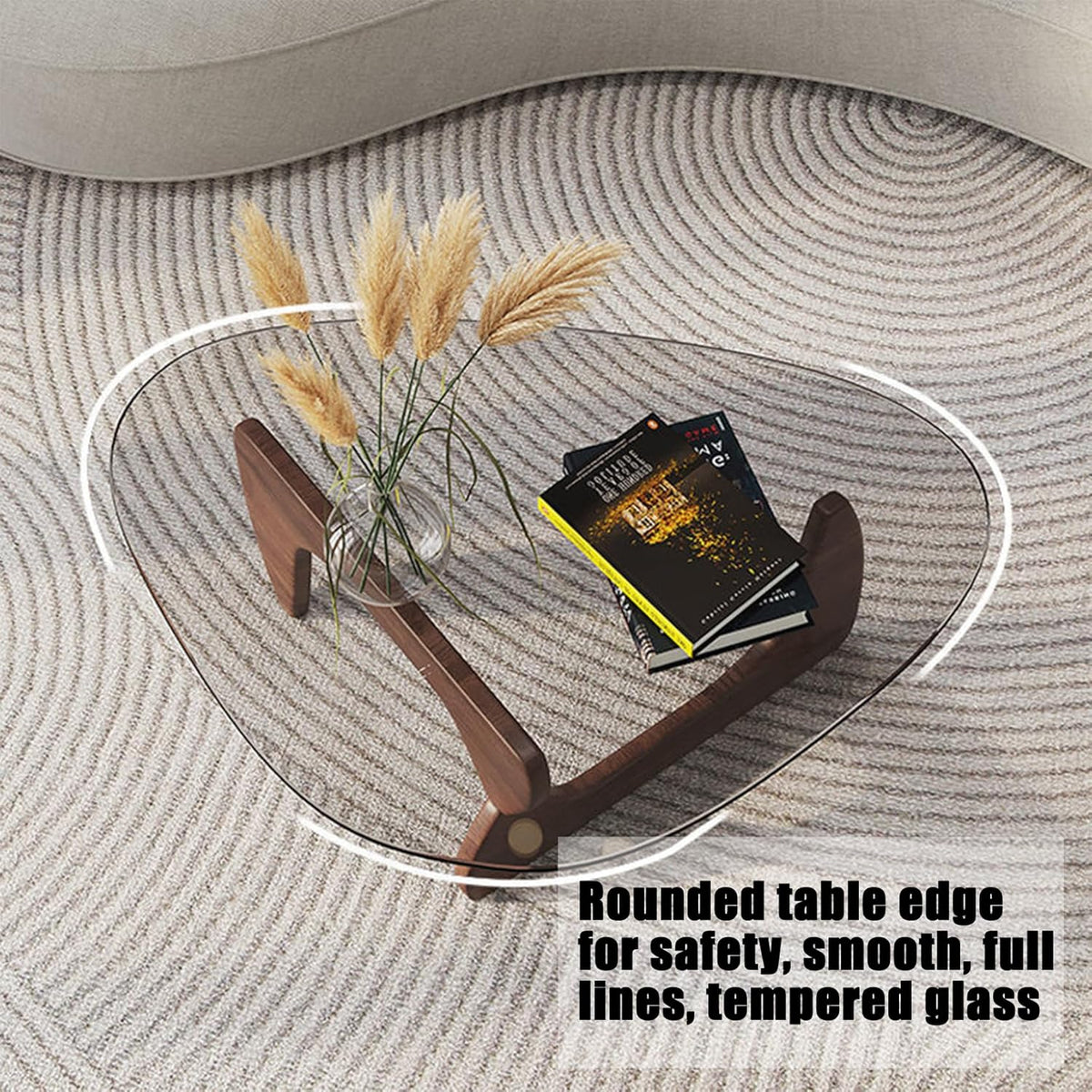 Glass Coffee Table with Solid Wood Base and Tempered Glass Top B394