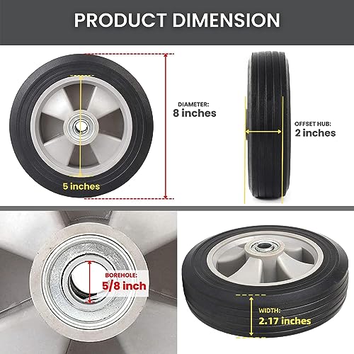 8" x 2" Flat Free Solid Rubber Tire and Wheel with 2" Offset Hub E700823