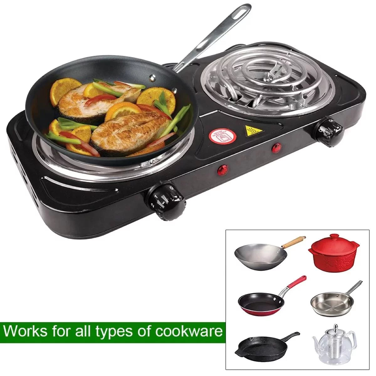 Electric Stove Dual Burner Portable Compact Hot Plate T300877