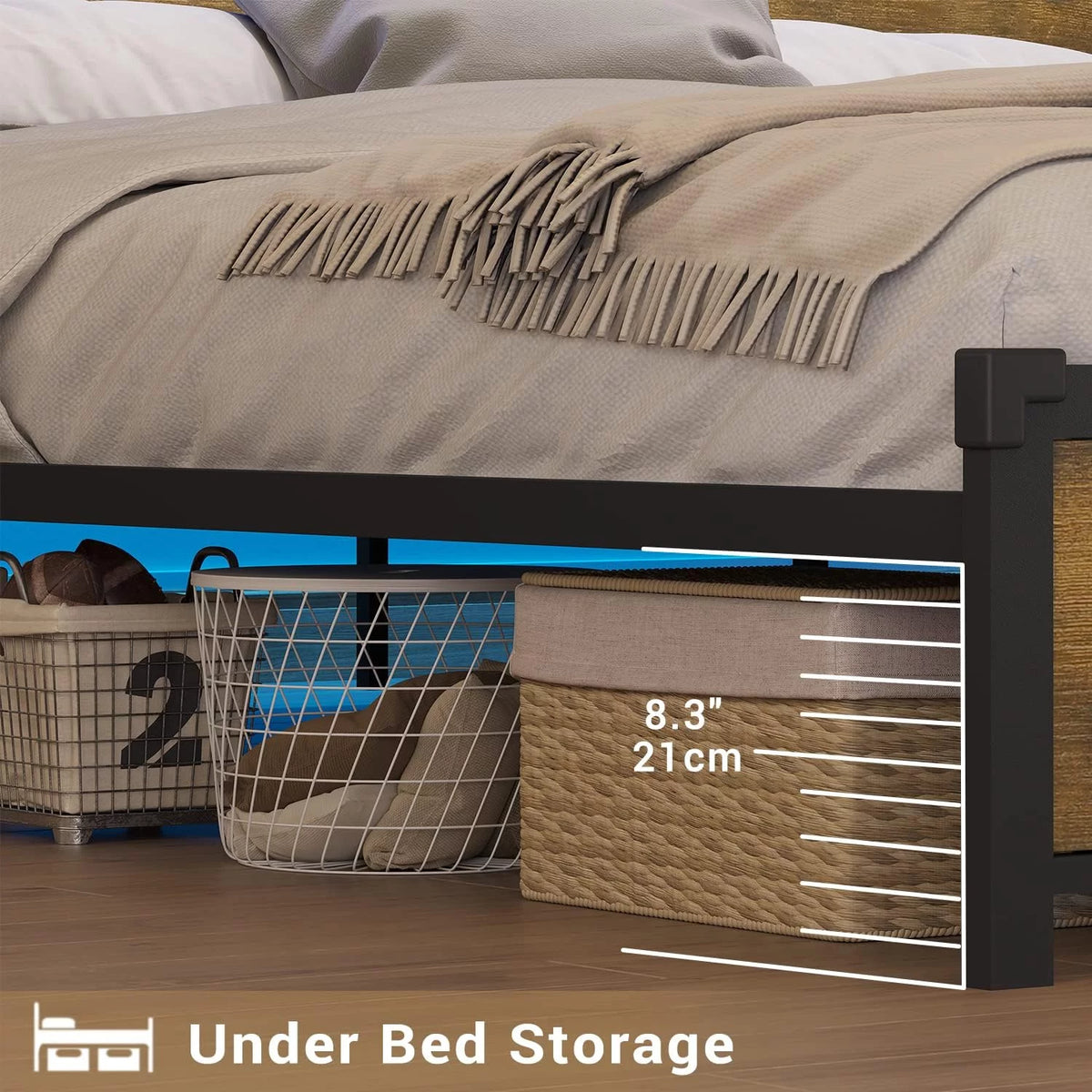 King Bed Frame with USB Ports and Outlets W6468