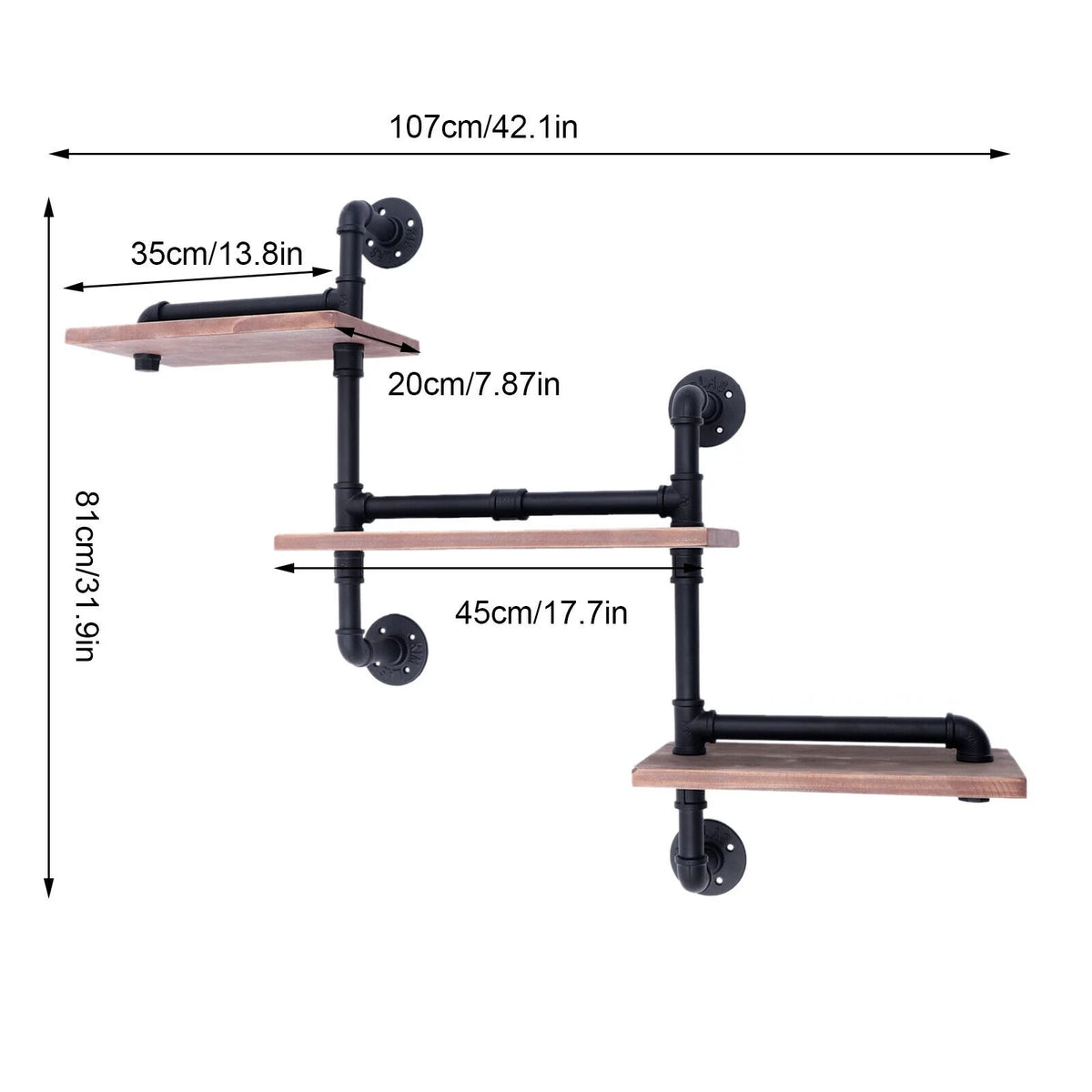 3-Tier Rustic Wooden Floating Shelf M327670