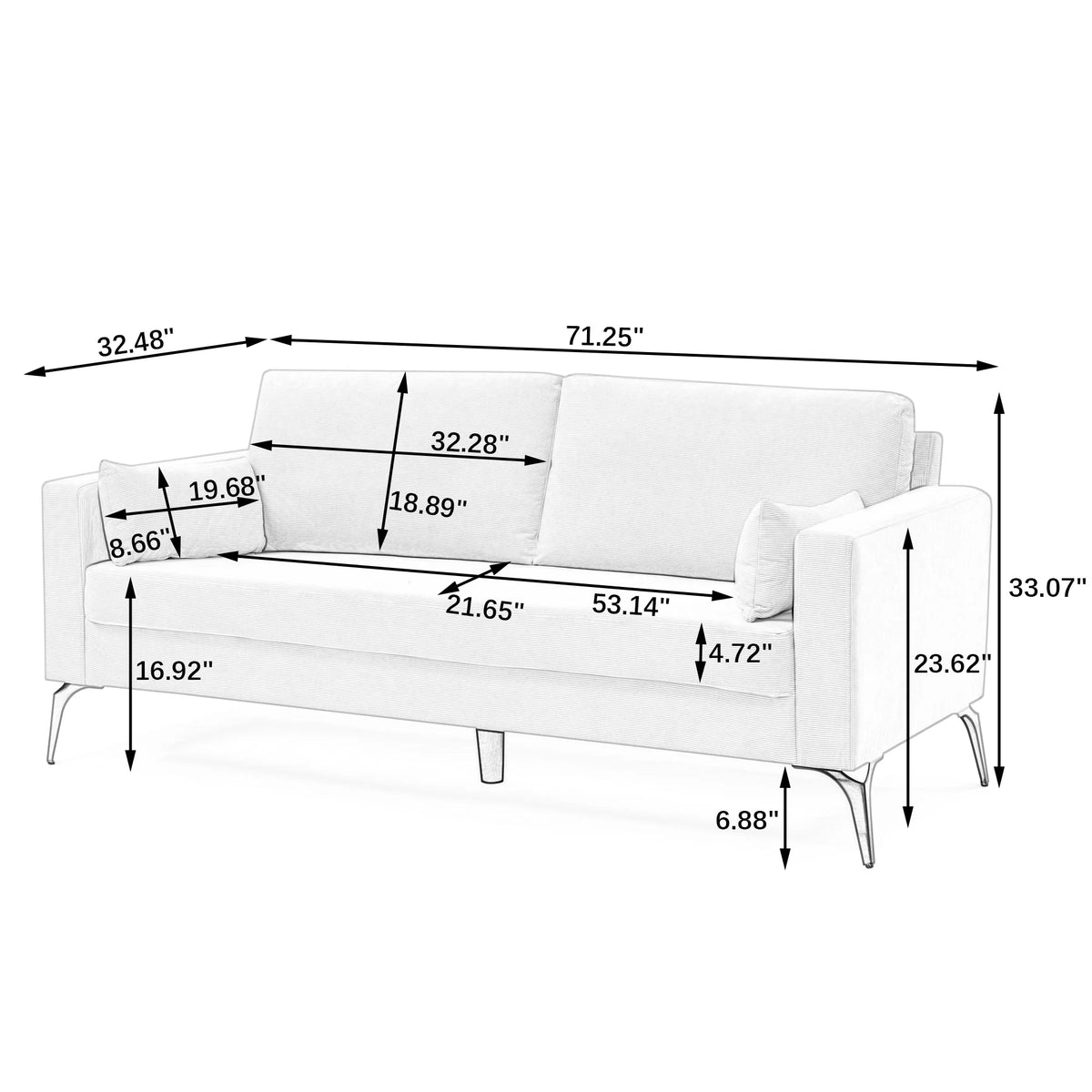 Navy Corduroy 3-Seater Sofa with Two Small Pillows M765