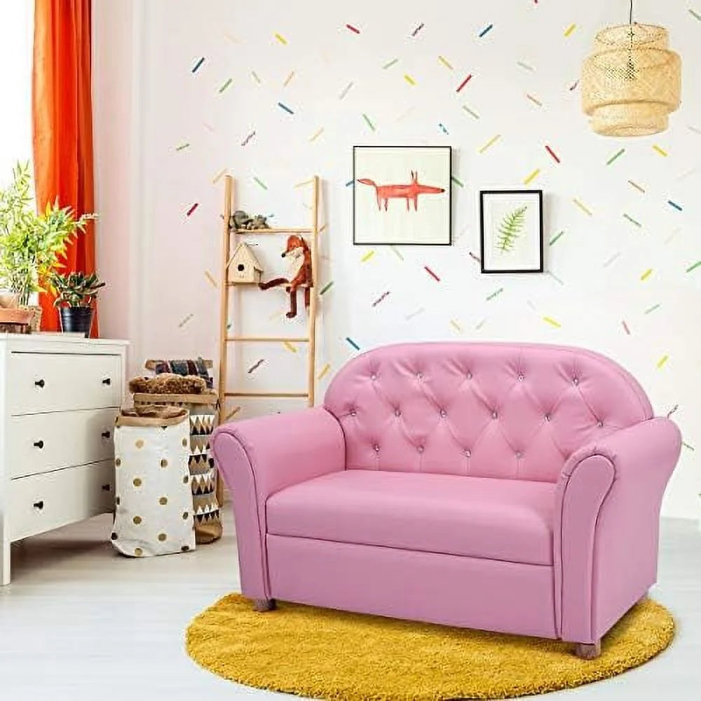 Pink PU Leather Sofa with Wood Construction E65347