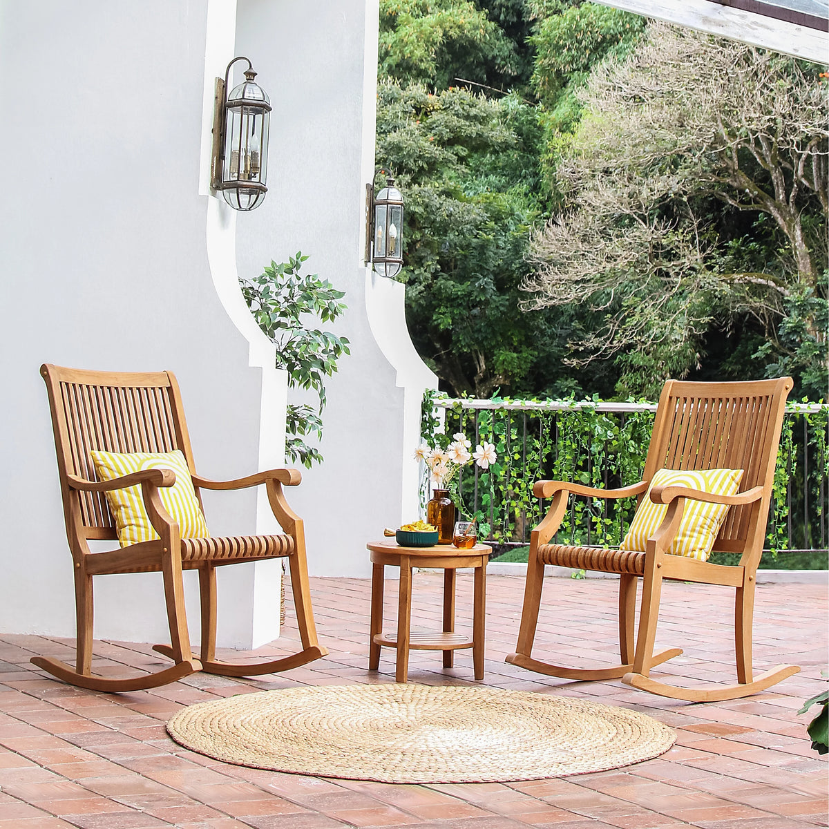 3-piece Teak Outdoor Rocking Chair Chat Set X8901