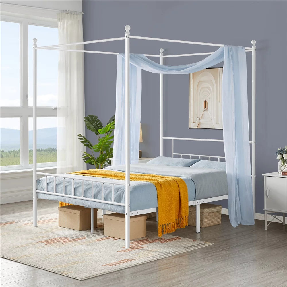 Queen Black Metal Canopy Bed Frame with Headboard & Footboard U666598