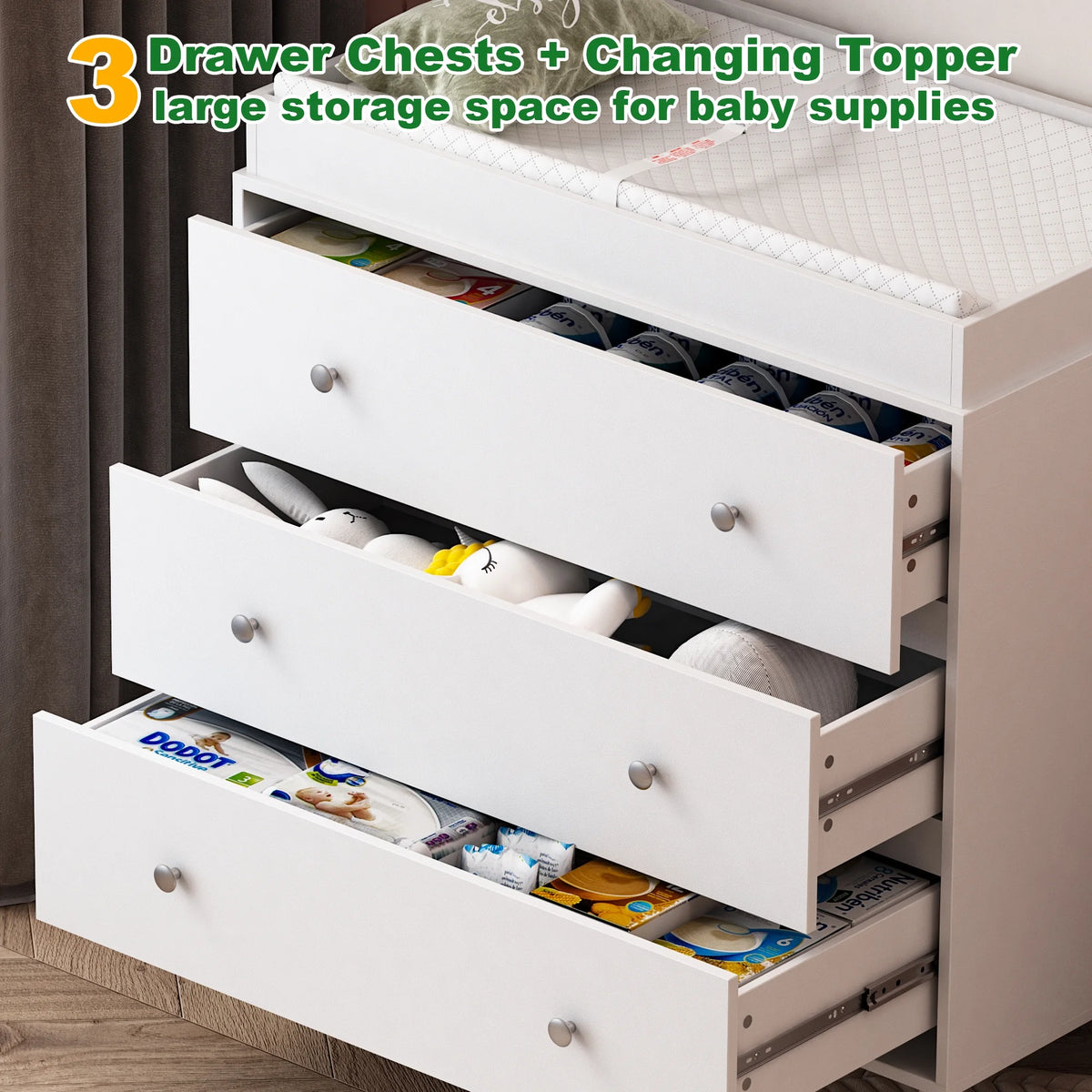 White 3 Drawer Changing Table with Removable Pad N69701