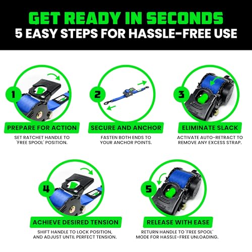 Retractable Ratchet Straps 4-Pack 1 Inch x 10 Feet Black F812683