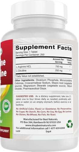 L-Arginine L-Citruline Complex Tablets, 250 Count V19514