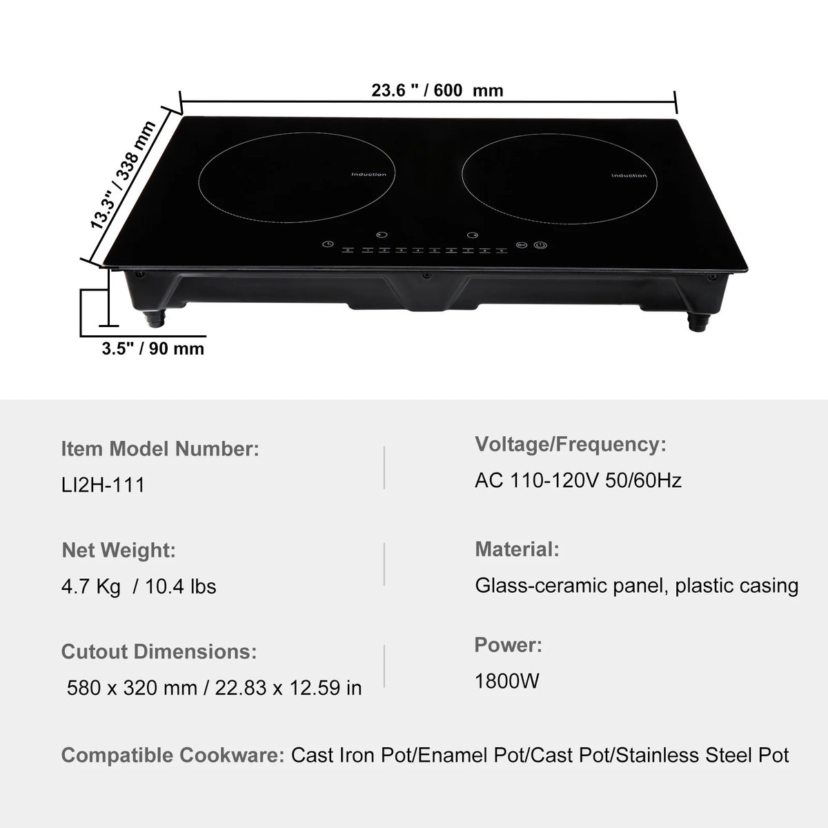 2 Burners Ceramic Glass Electric Cooktop U55569