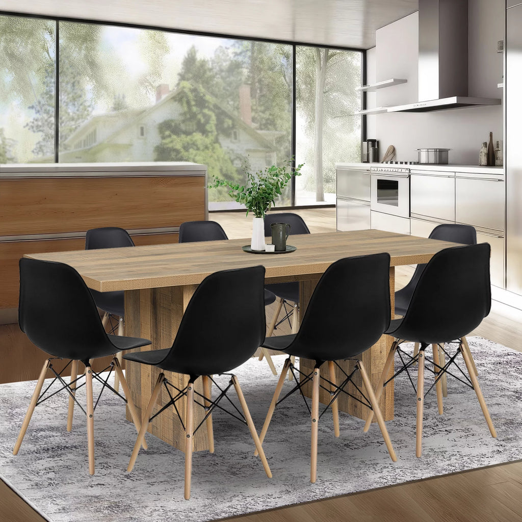 9 Piece Kitchen Table Set with 8 Black Plastic Chairs H245010