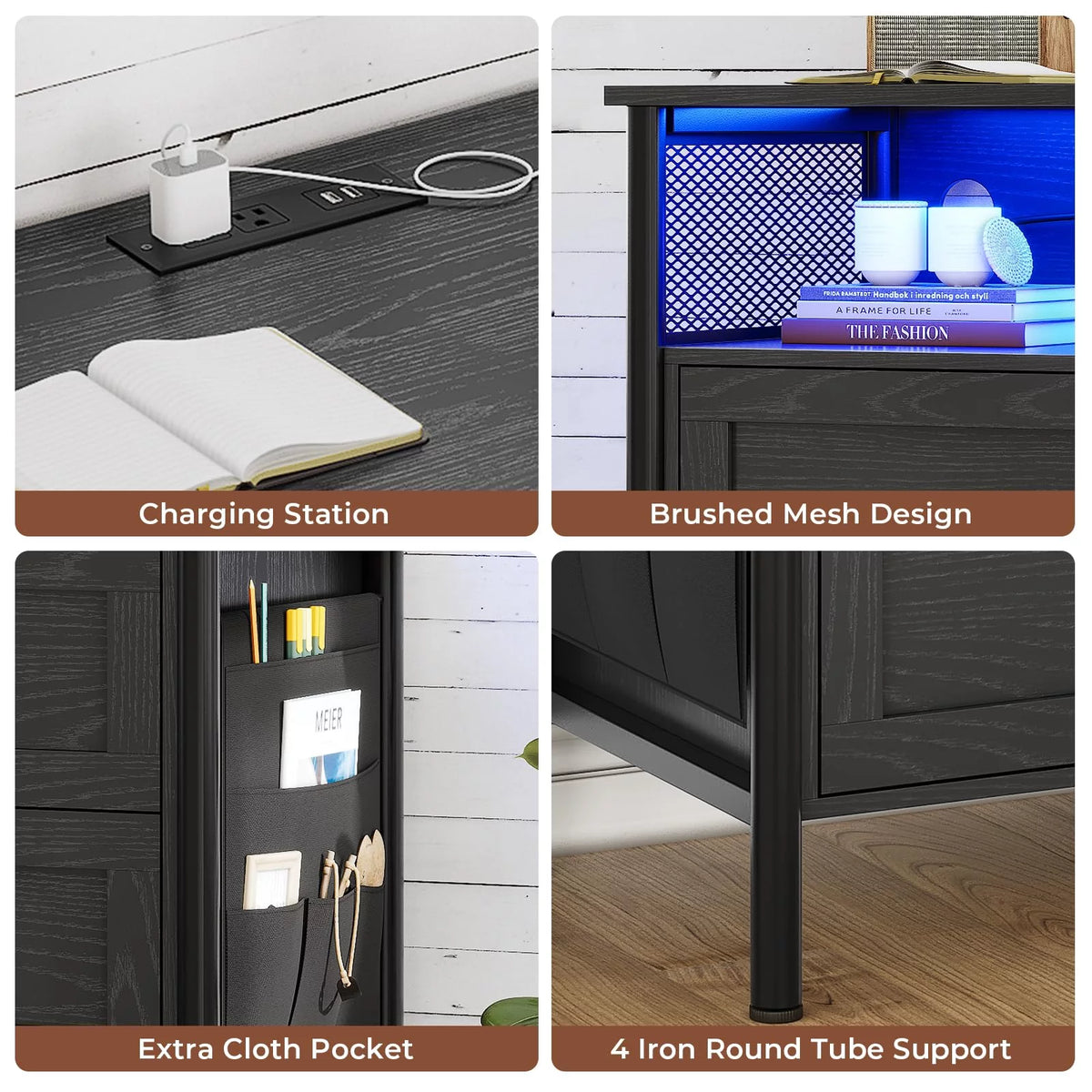 Black 4 Drawer Dresser with Charging Station W795954