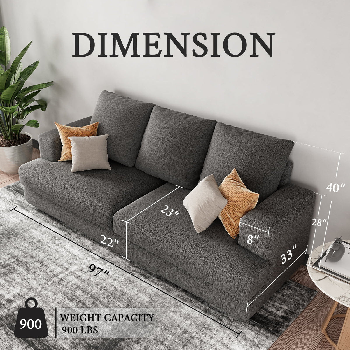 3 Seater Grey Chenille Sofa with Extra Deep Seat E45525