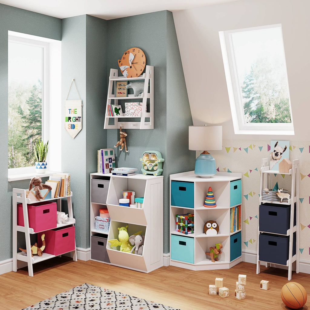 Kids' Floor Cabinet Set with 2 Bins White Hot Pink U75485