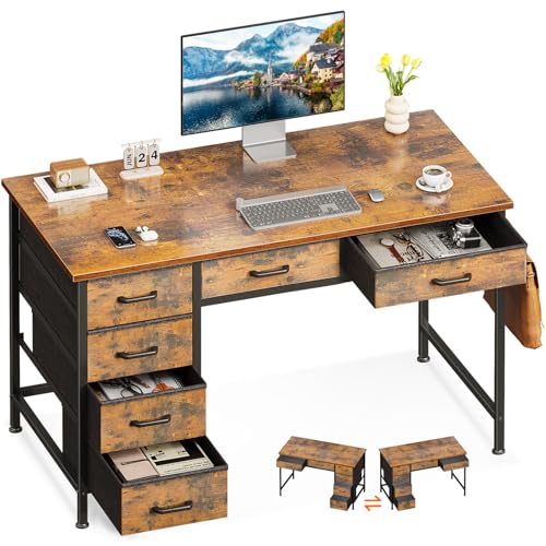 Rustic Brown 40 Inch Computer Desk with 6 Drawers N59049