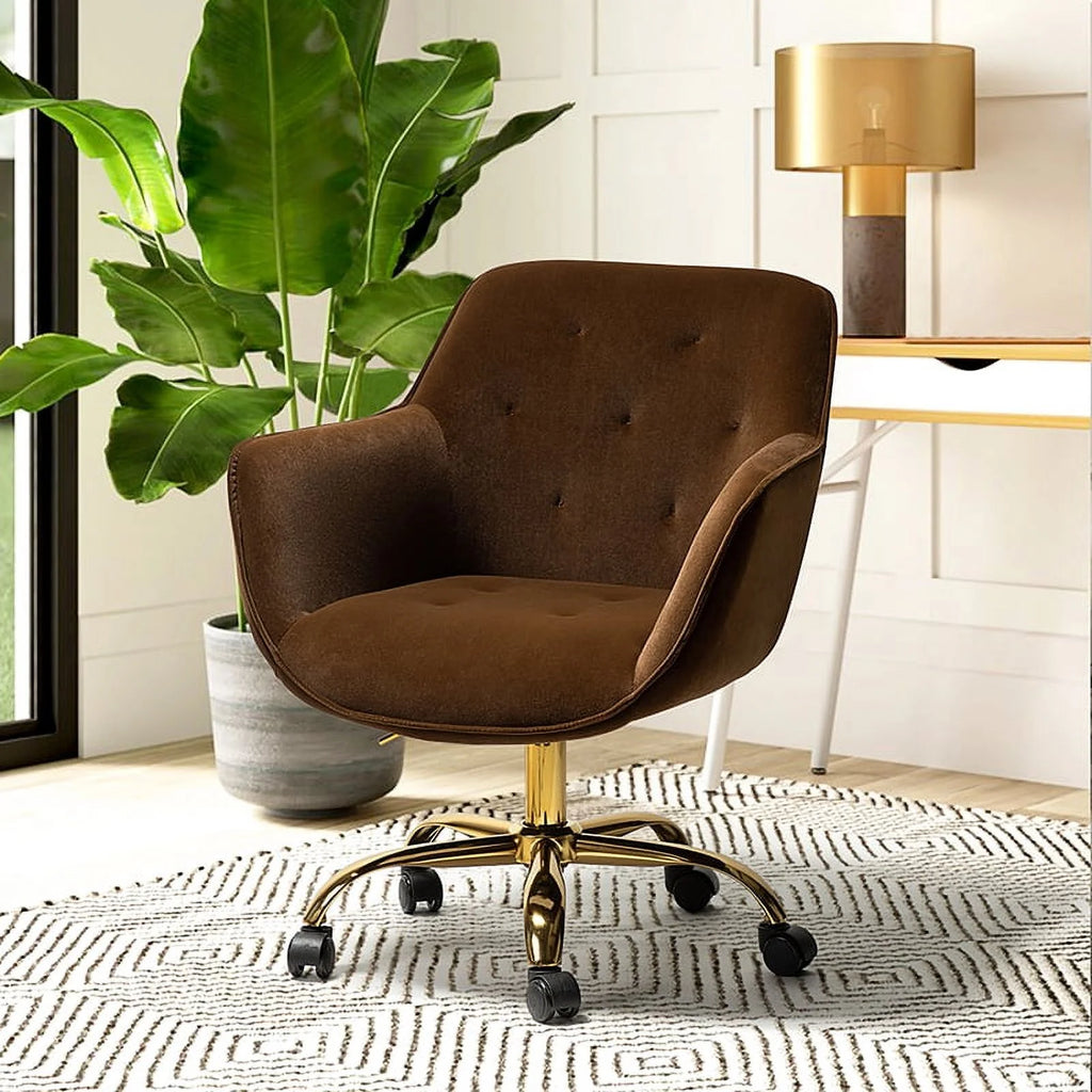 Brown Velvet Tufted Swivel Task Chair O269