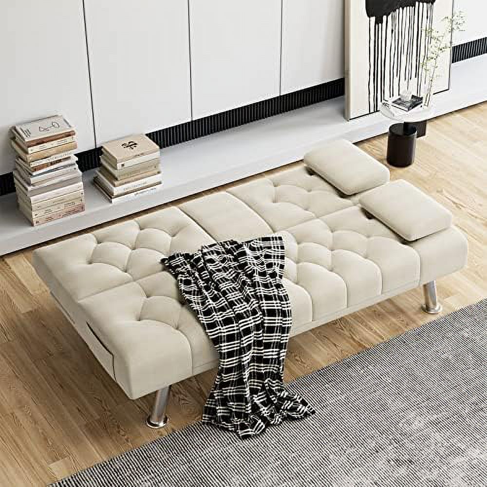 Dark Grey Upholstered Convertible Futon Sofa Bed with Metal Legs R187773