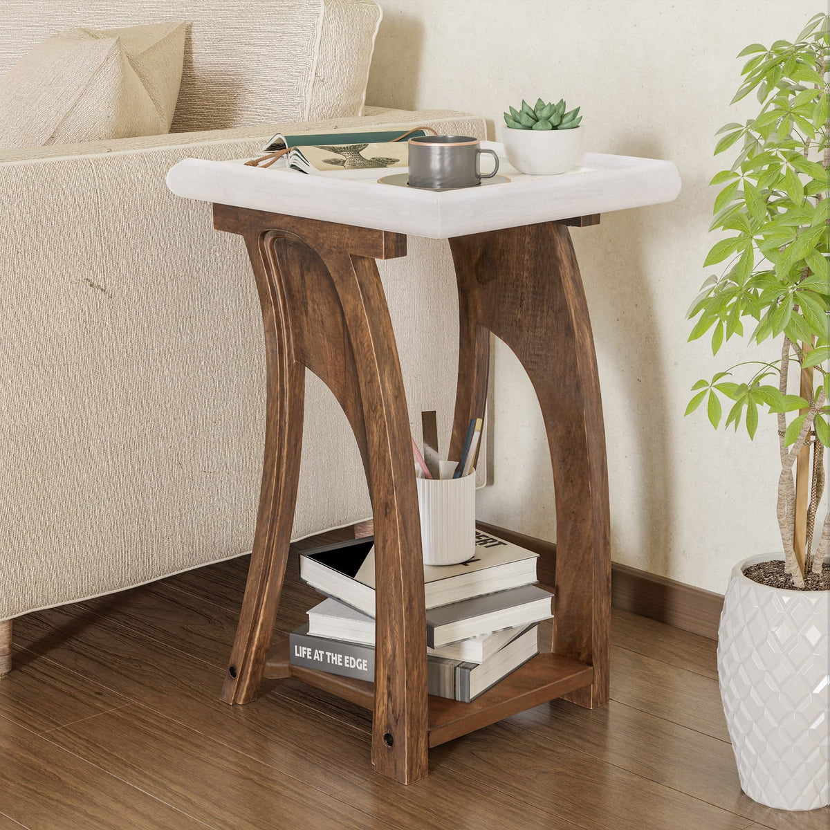 Rustic Tray Top End Table White Brown Rectangle L856665