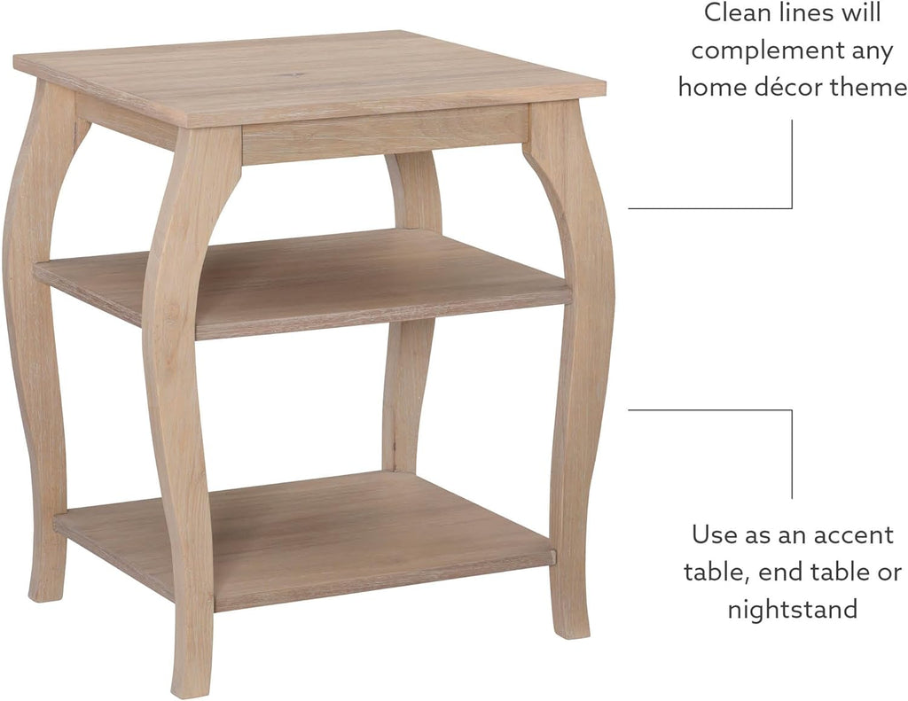 Natural Wooden Side Table with Curved Legs and Two Display Shelves H8309