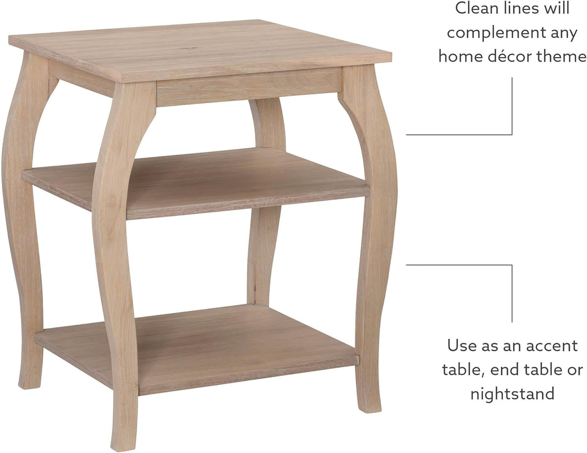 Natural Wooden Side Table with Curved Legs and Two Display Shelves H8309