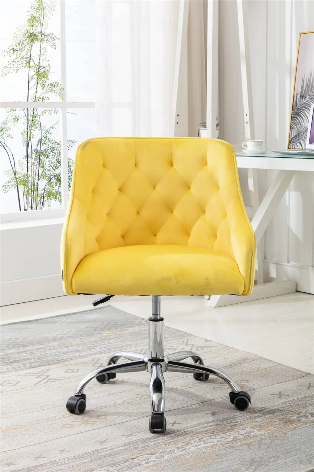 Velvet Upholstered Tufted Swivel Office Chair with Wheels T86266